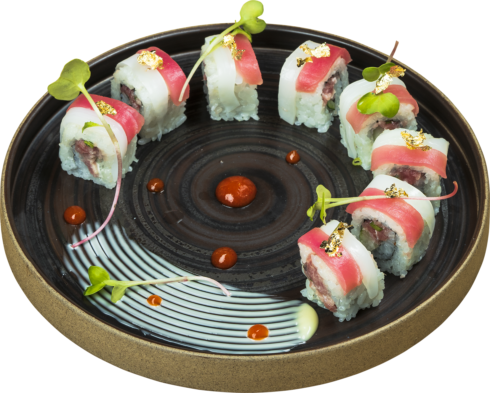 Premium Negitoro Maki sushi roll on ceramic plate